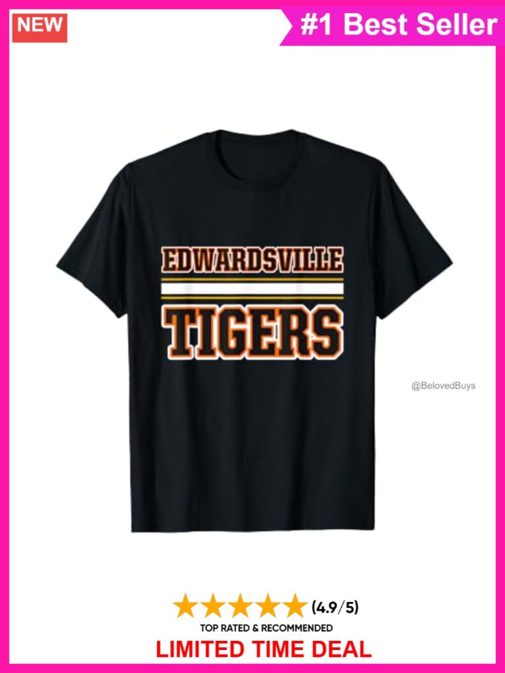 Edwardsville Tigers Striped Crew Neck Short Sleeve T-Shirt School Spirit